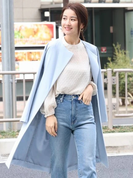 【オードリー亜谷香着用】【CLASSY.4月号掲載】【カタログ着用】ノーカラーガウンコート