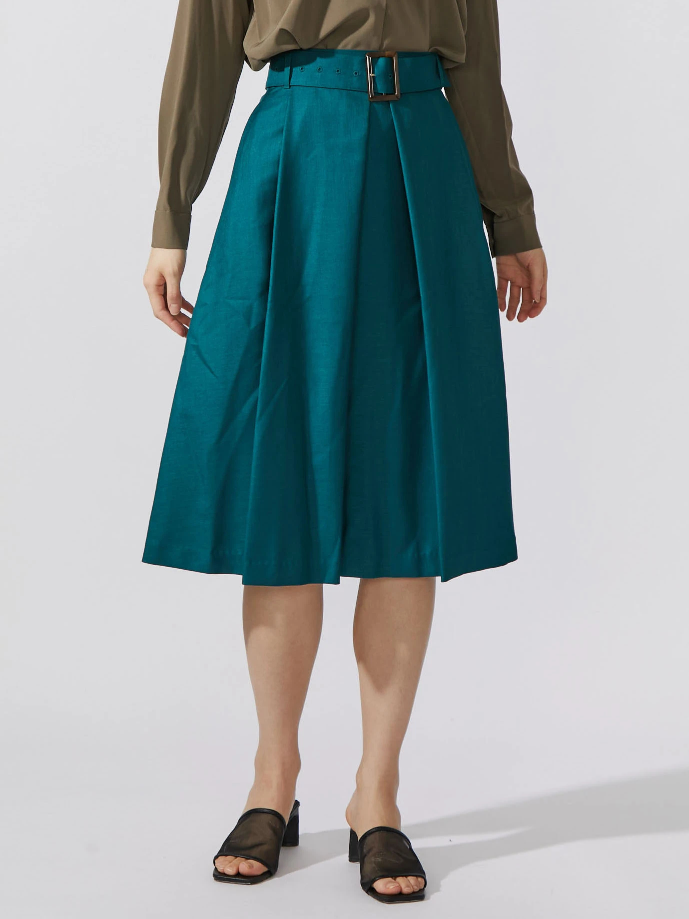 ワイドベルトタックフレアスカート | レディースファッション通販の