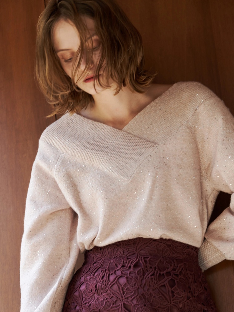 スパンコールVネックニット | レディースファッション通販のTONAL 