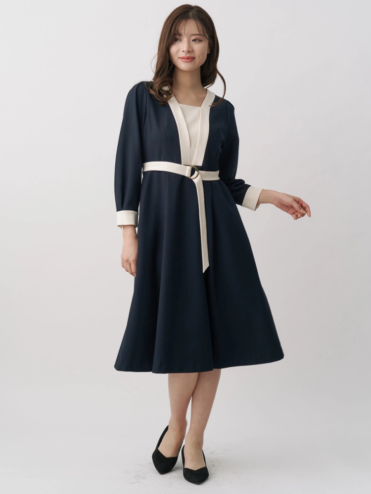 ウォームツイルバイカラーフロントフレアワンピース | レディース  