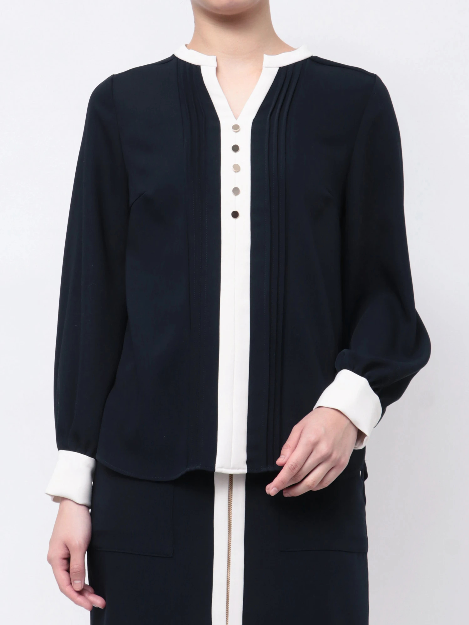 バイカラースキッパーピンタックブラウス | レディースファッション