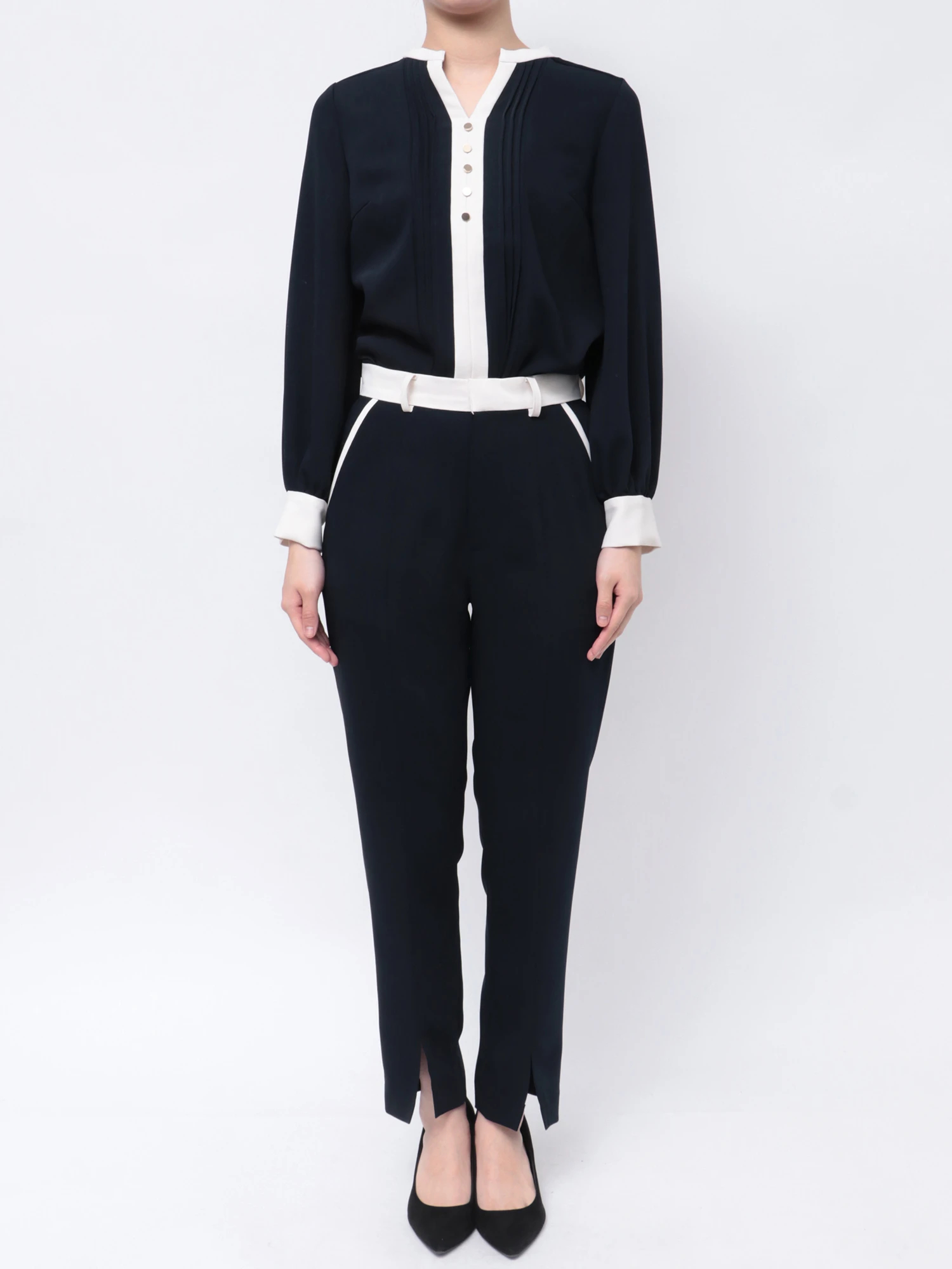 バイカラースキッパーピンタックブラウス | レディースファッション