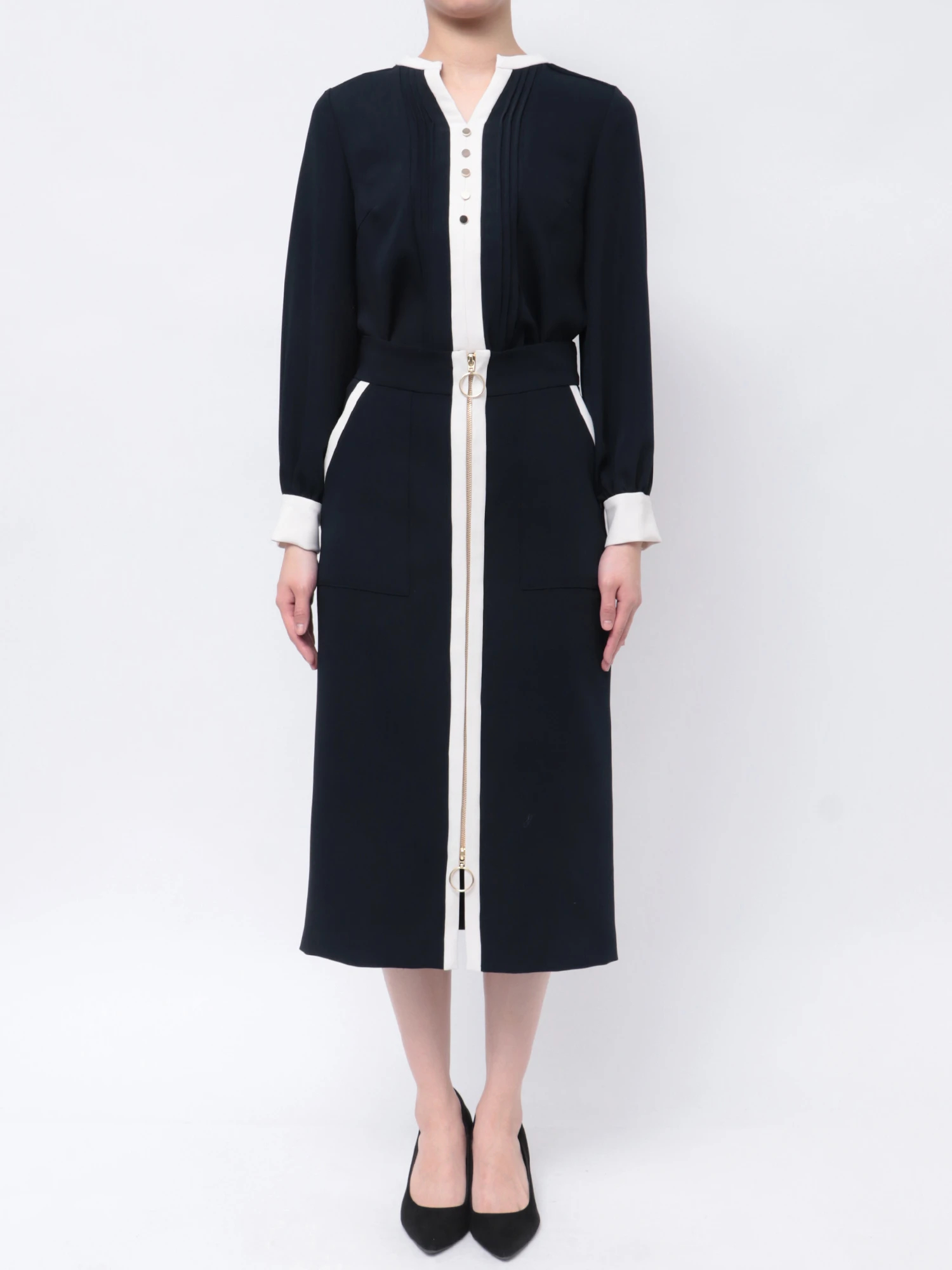 バイカラースキッパーピンタックブラウス | レディースファッション