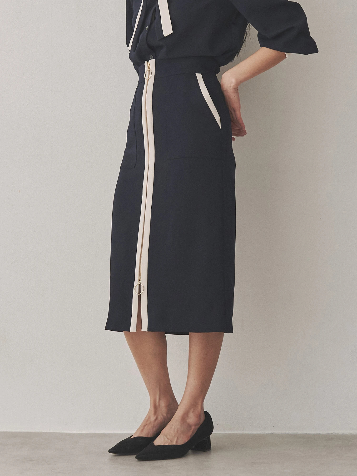 バイカラーフロントZIPタイトスカート | レディースファッション