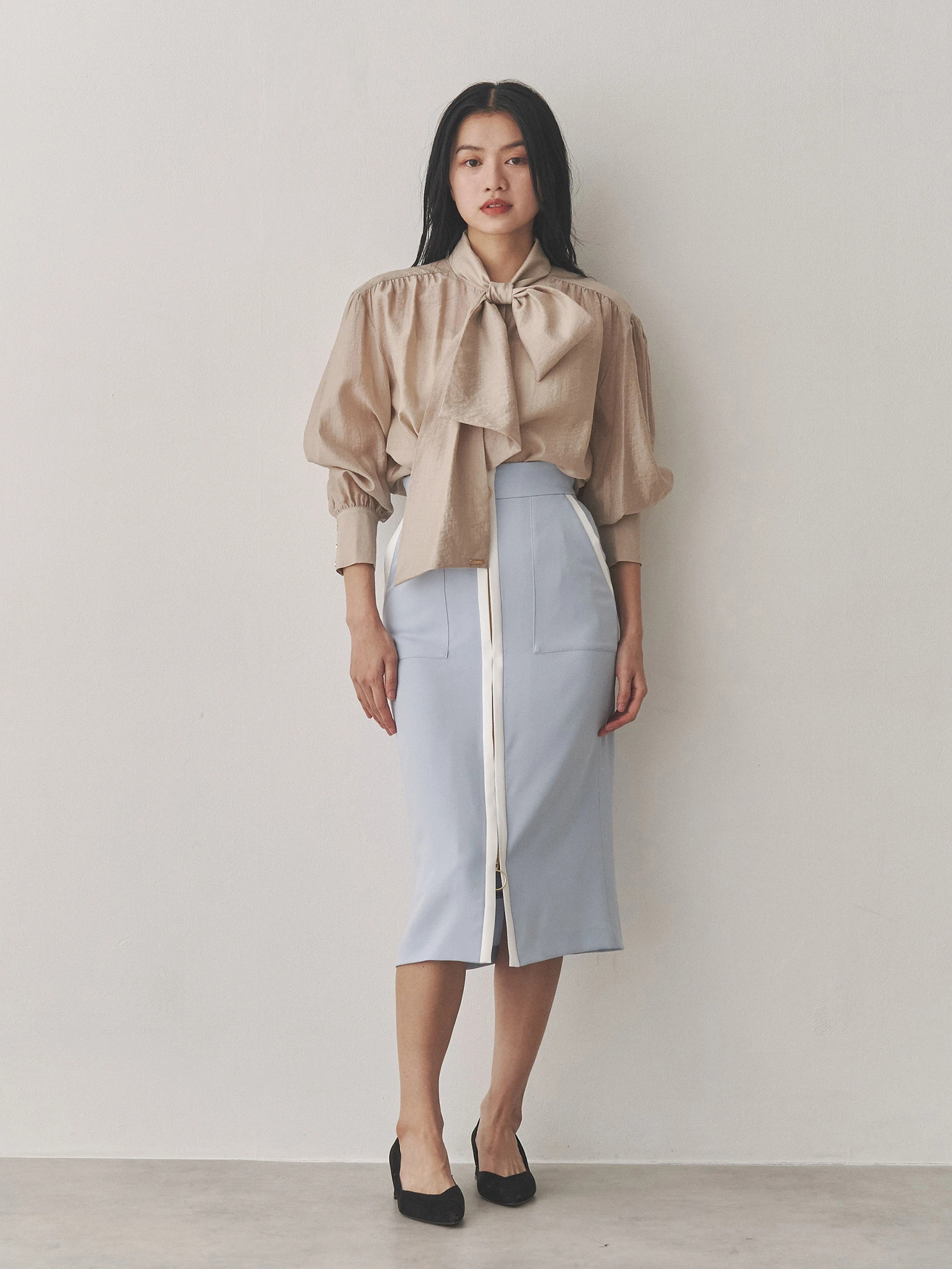 ブルネロクチネリ　タイトスカート 身長152cmの着こなし】ブルネロ クチネリのドローストリングタイト