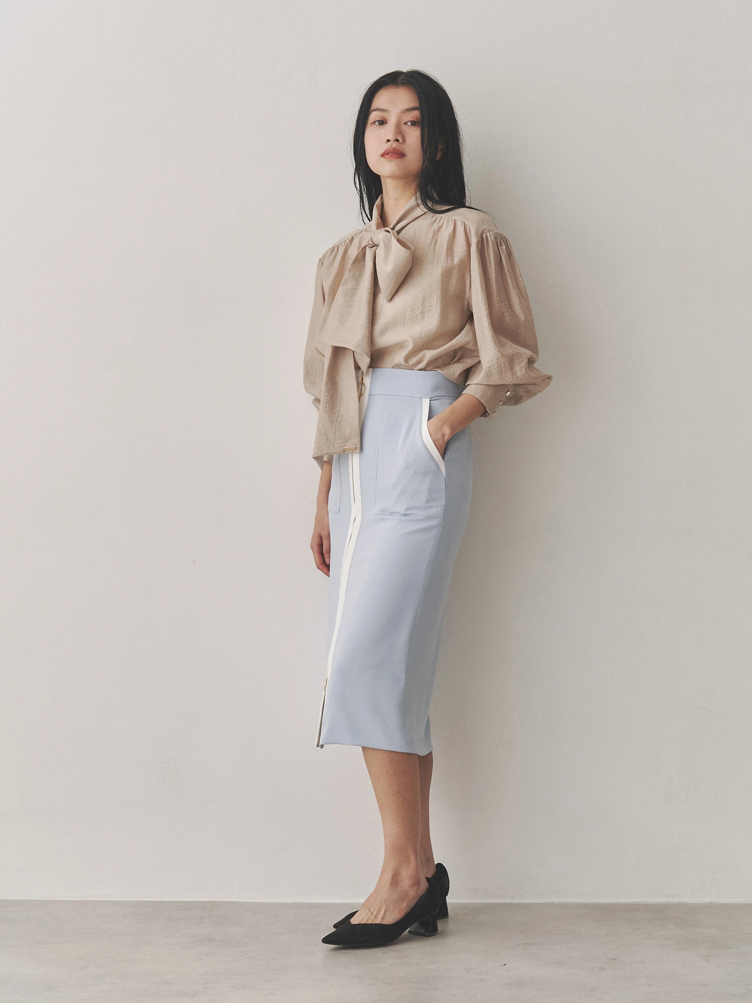 バイカラーフロントZIPタイトスカート | レディースファッション