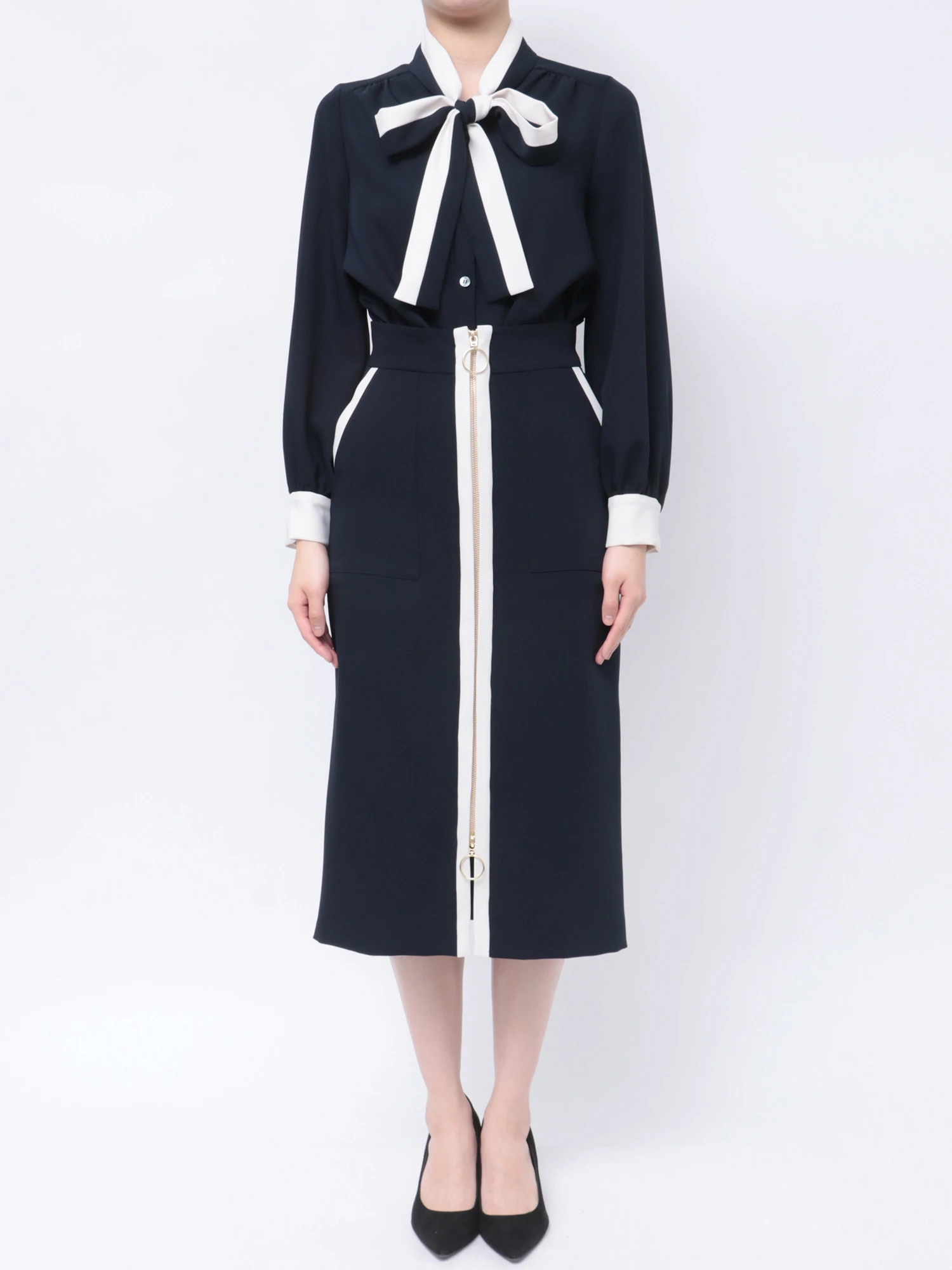 バイカラーフロントZIPタイトスカート | レディースファッション