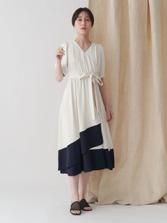 TONAL | バイカラーカシュクールクロスベルトワンピース