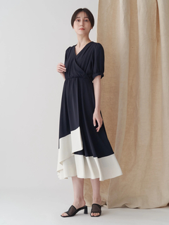TONAL | バイカラーカシュクールクロスベルトワンピース