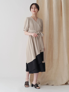 TONAL | バイカラーカシュクールクロスベルトワンピース