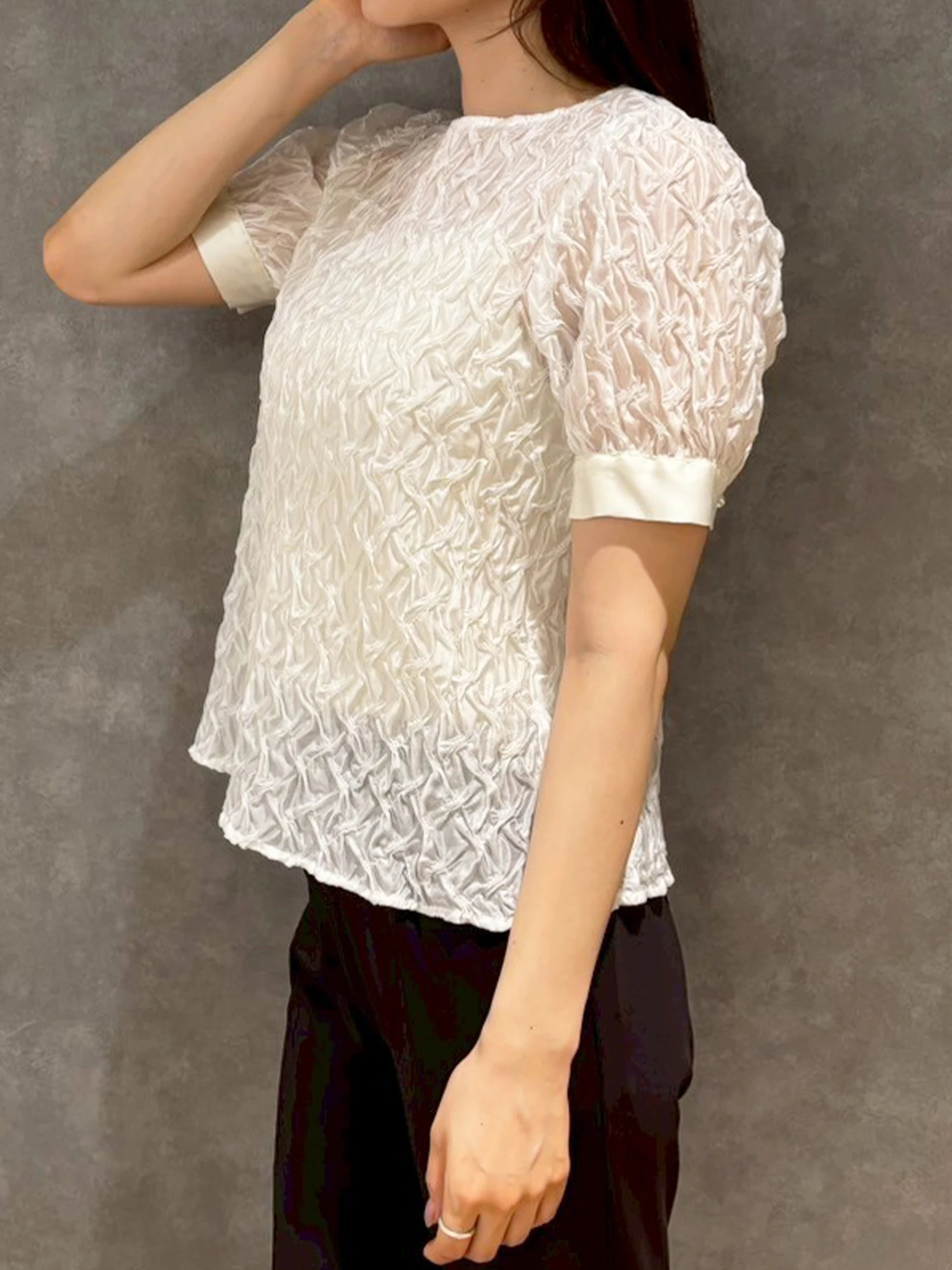 ブラウス シャツ シアースモッキングブラウス レディース TONAL ブラウス シャツ スモッキングシアーブラウス レディース