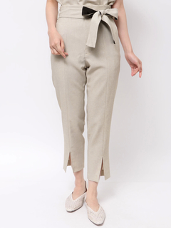 TONAL | フェイクリネンバイカラーベルトクロップドパンツ