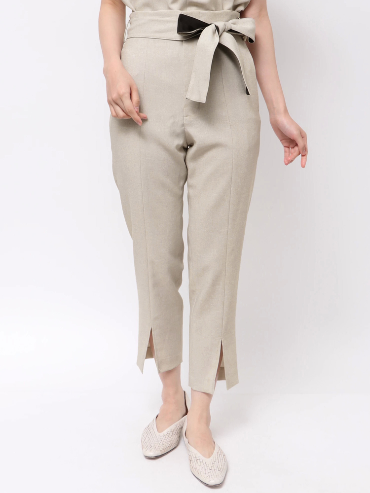 TONAL(トーナル) |フェイクリネンバイカラーベルトクロップドパンツ
