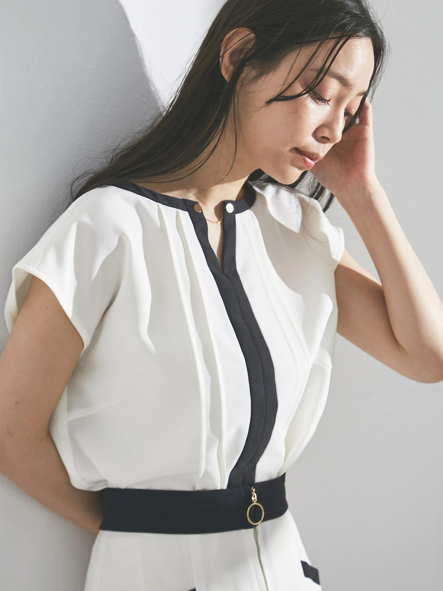 TONAL - TONAL シャツ ブラウス バイカラーフロントホック7分袖