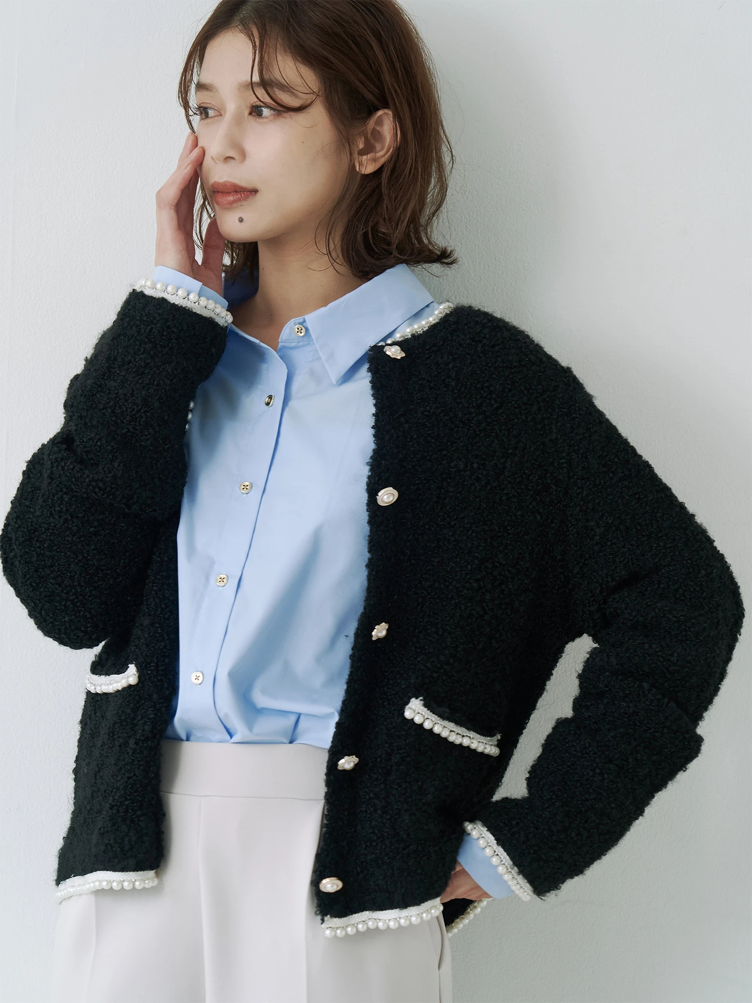 パールラインニットジャケット | レディースファッション通販のTONAL