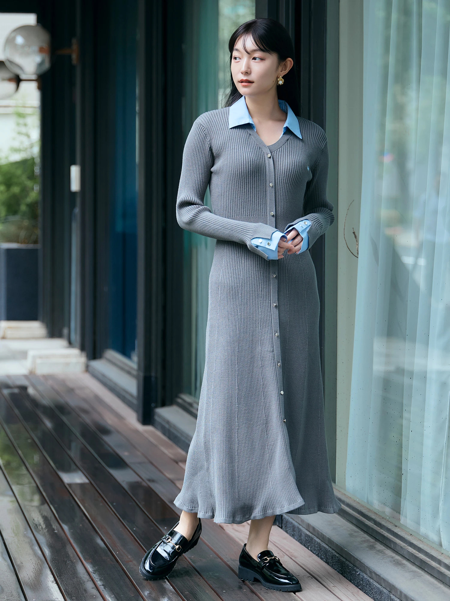 POLOBCS】シャツドッキングニットワンピース | レディースファッション