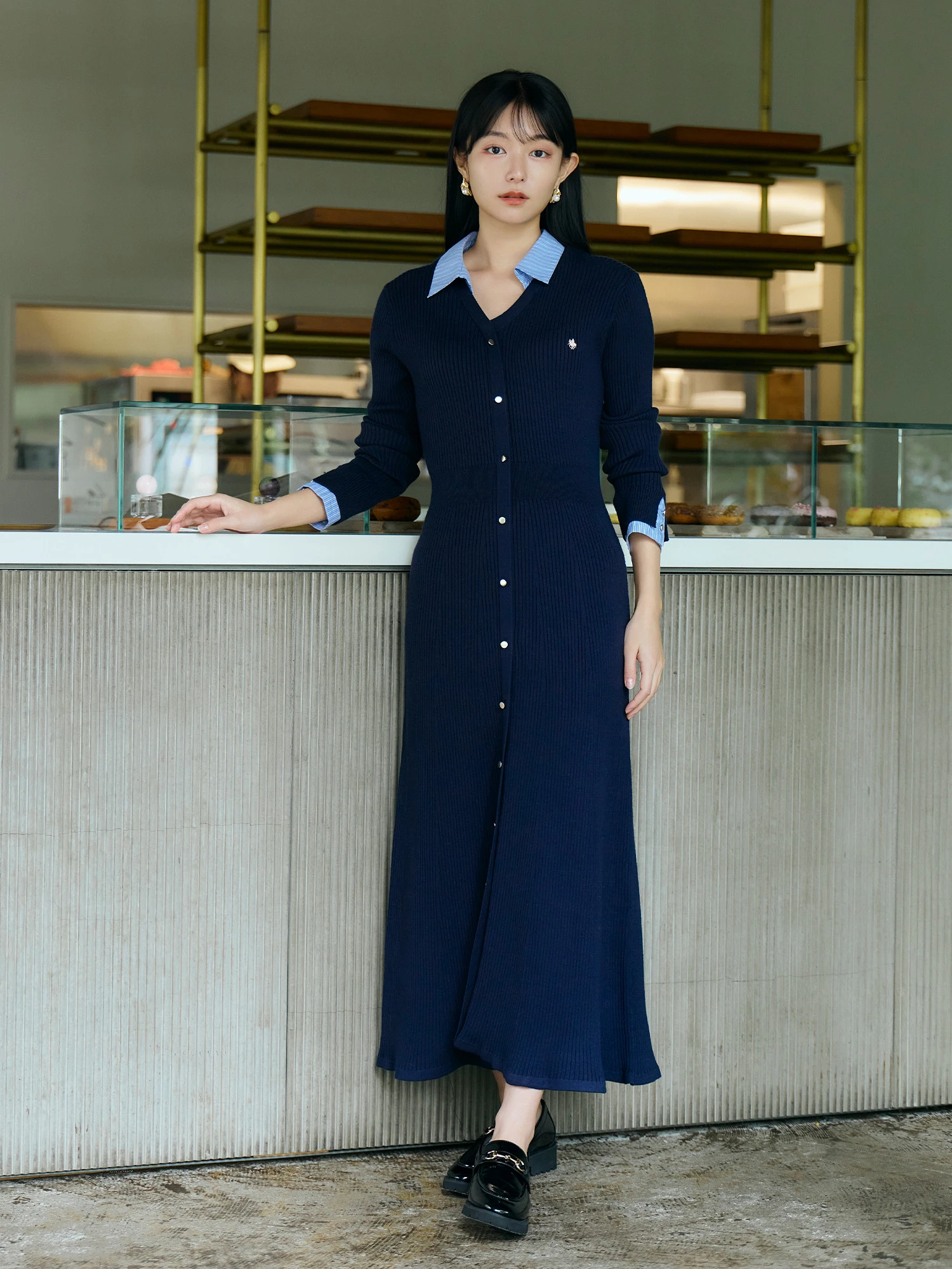 POLOBCS】シャツドッキングニットワンピース | レディースファッション