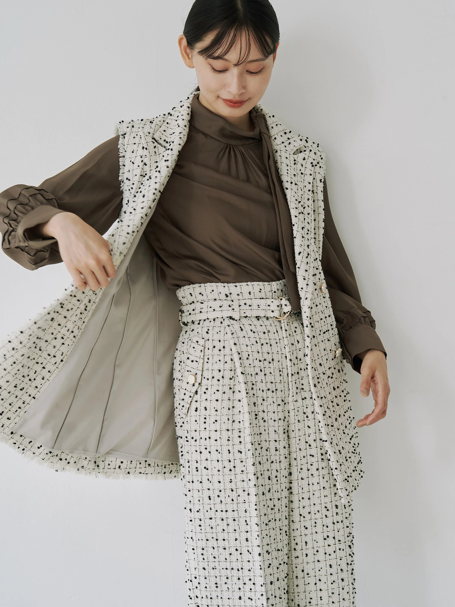 ツイードベルト付ワイドパンツ | レディースファッション通販のTONAL