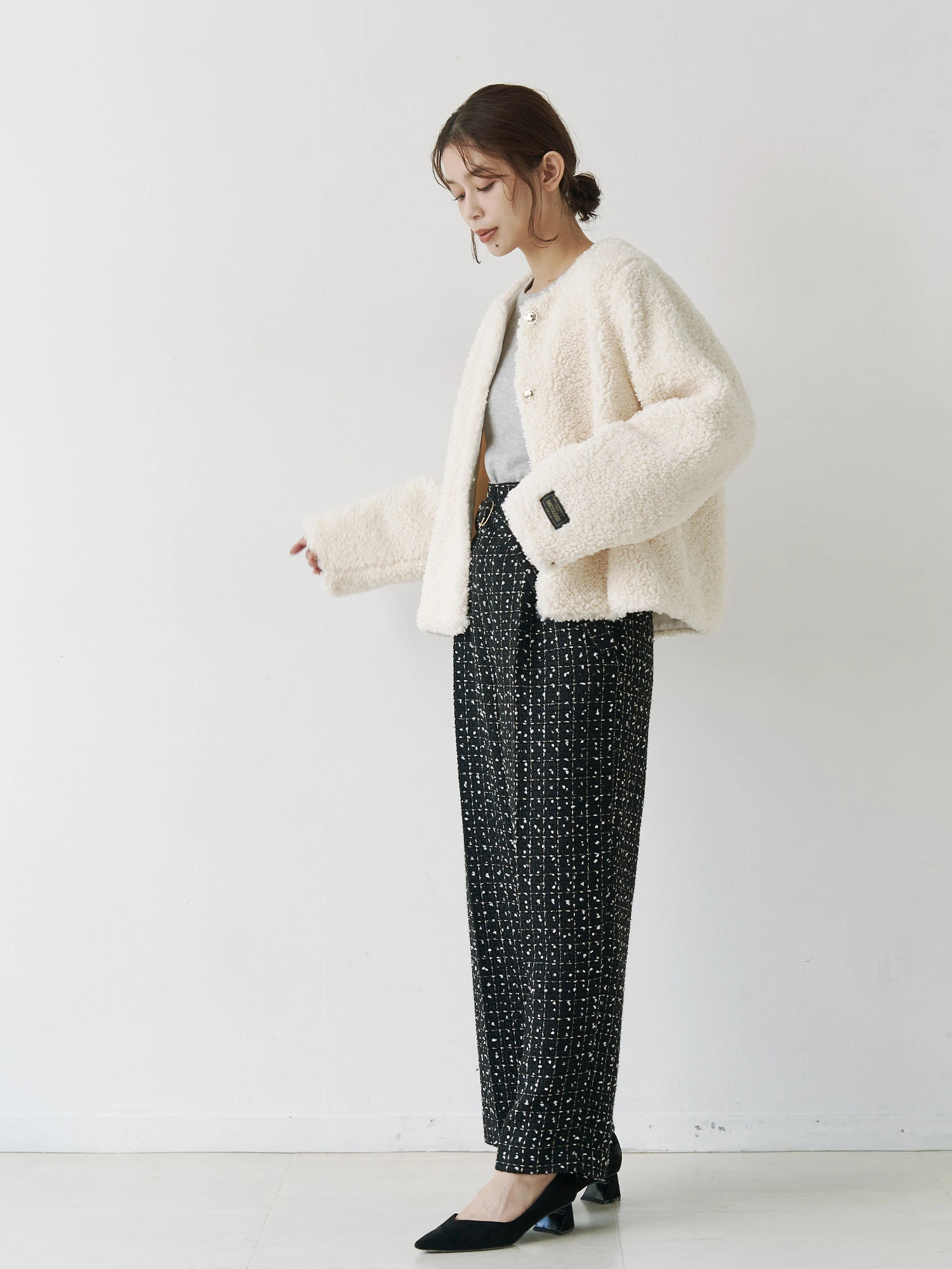 CHANEL ブラックツイードワイドパンツ セール】 【セットアップ対応商品】ワッフルツイードワイドパンツ