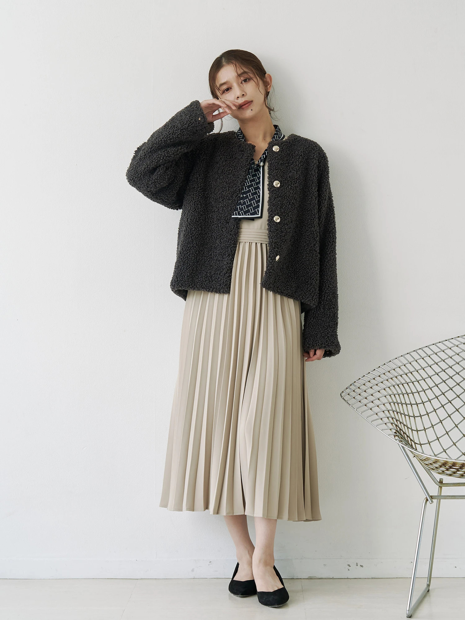 Kolor スカーフパネル ワンピース ウールドッキング Kolor スカーフパネル ワンピース ウールドッキング