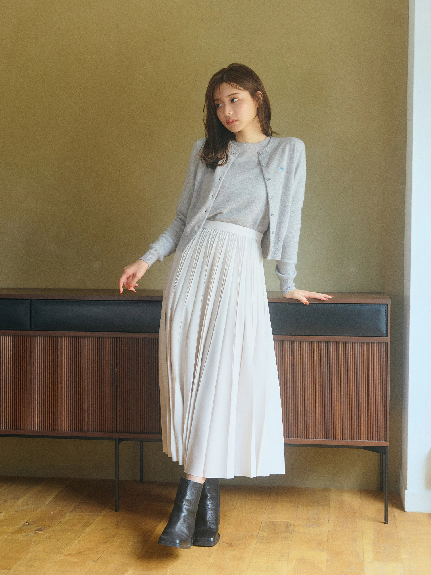 スコットネス グレー &黒カシミヤ100%リバーシブル クルーネック セーター POLOBCSコラボ】カシミヤ100クルーネックニット | レディース