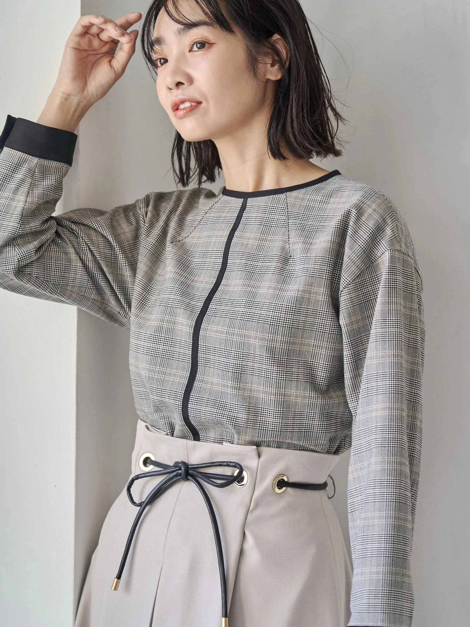 ウォームツイル配色STクルーブラウス | レディースファッション通販の