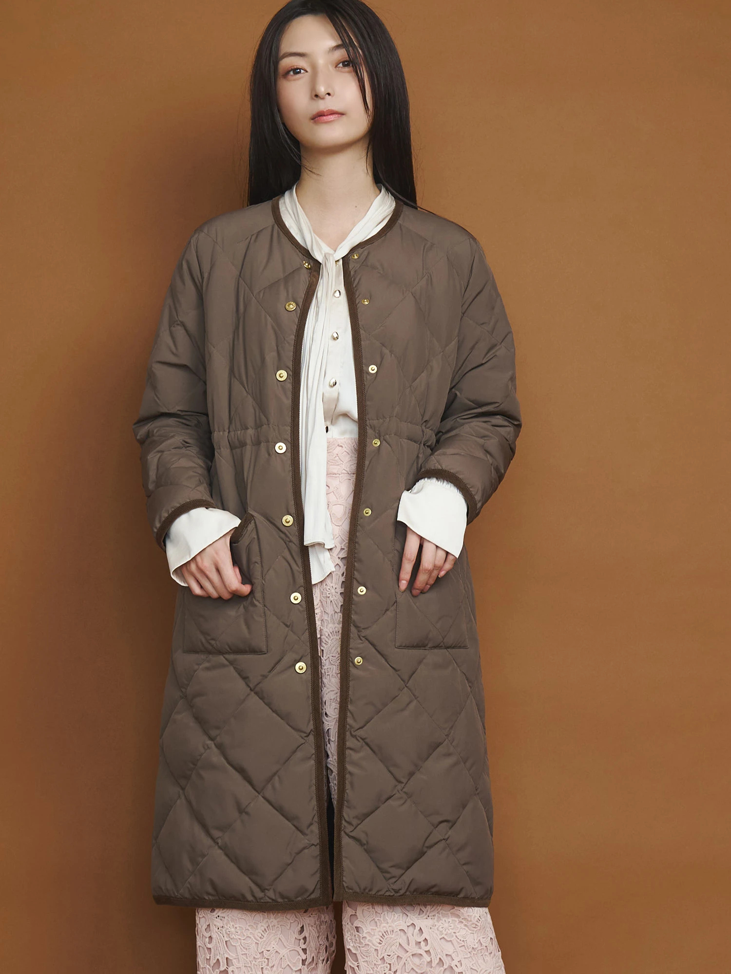 TAIONコラボノーカラーロングダウンコート | レディースファッション