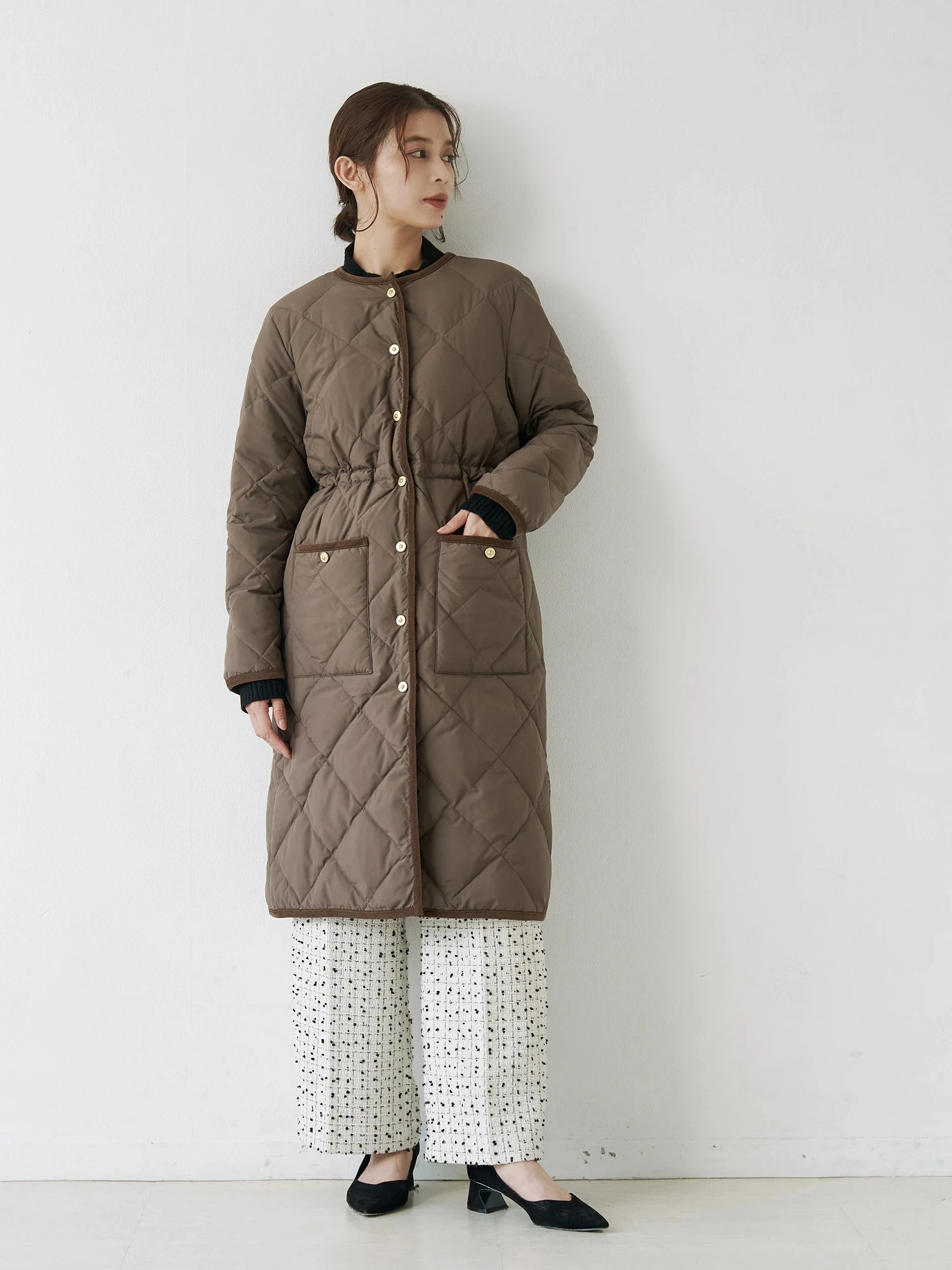 TAIONコラボノーカラーロングダウンコート | レディースファッション