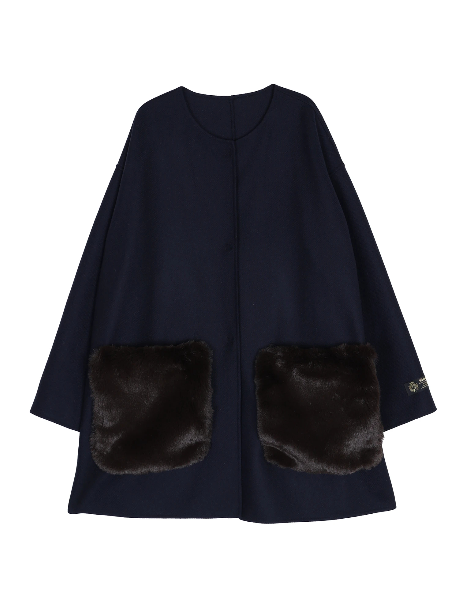 美品 定価17万 ALMA ROSA ミンクファーポケット リバーコート 黒 未使用級☆定価17万☆ALMA ROSA☆ミンクファーポケット☆リバー