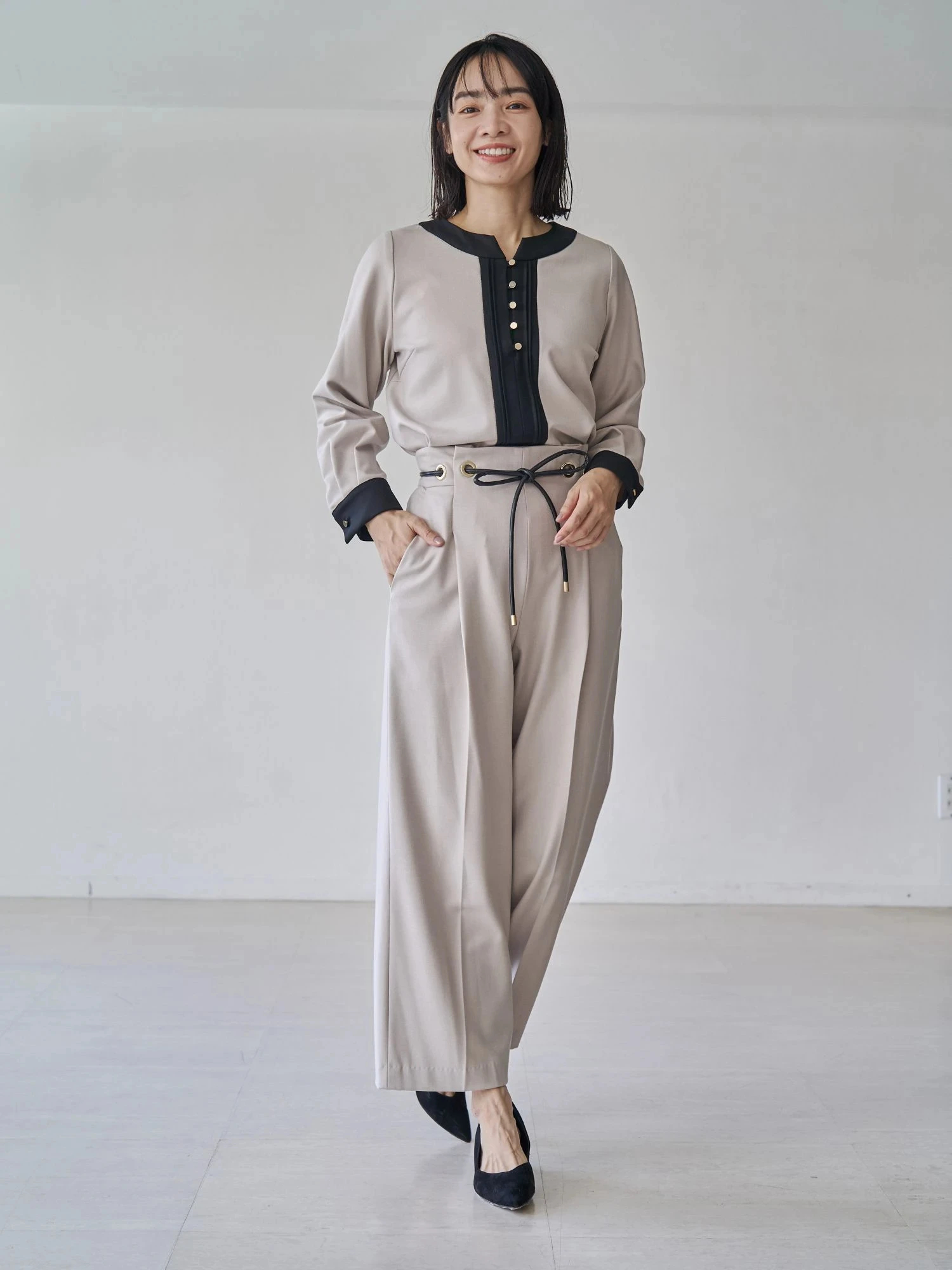 ウォームツイルバイカラーピンタックブラウス | レディース