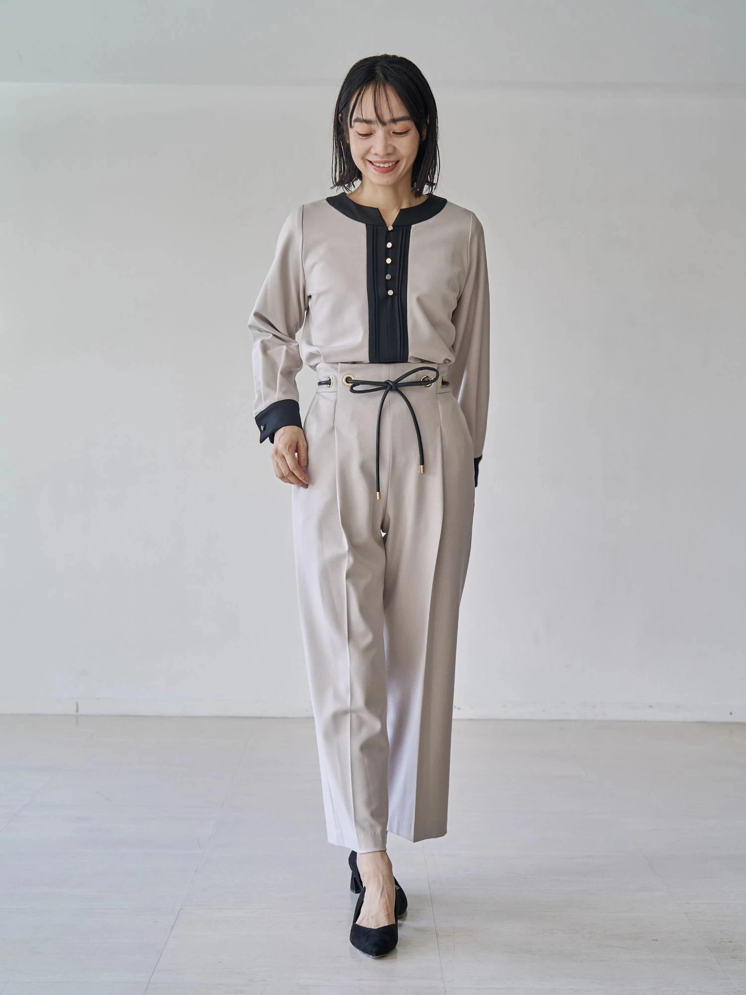 ウォームツイルバイカラーピンタックブラウス | レディース