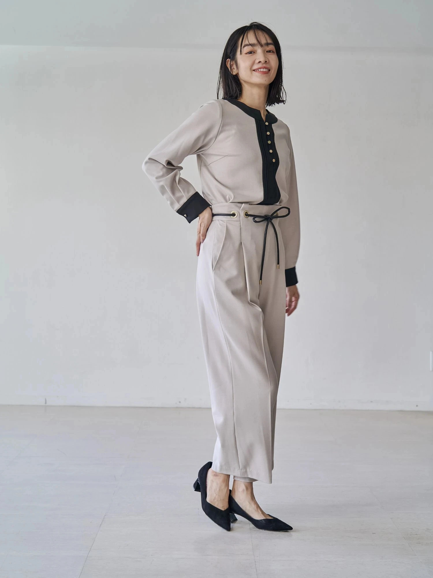 ウォームツイルバイカラーピンタックブラウス | レディース